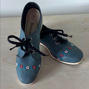 Vintage 1960s Brunswick Bowling Shoes Blue Leather with floral accents